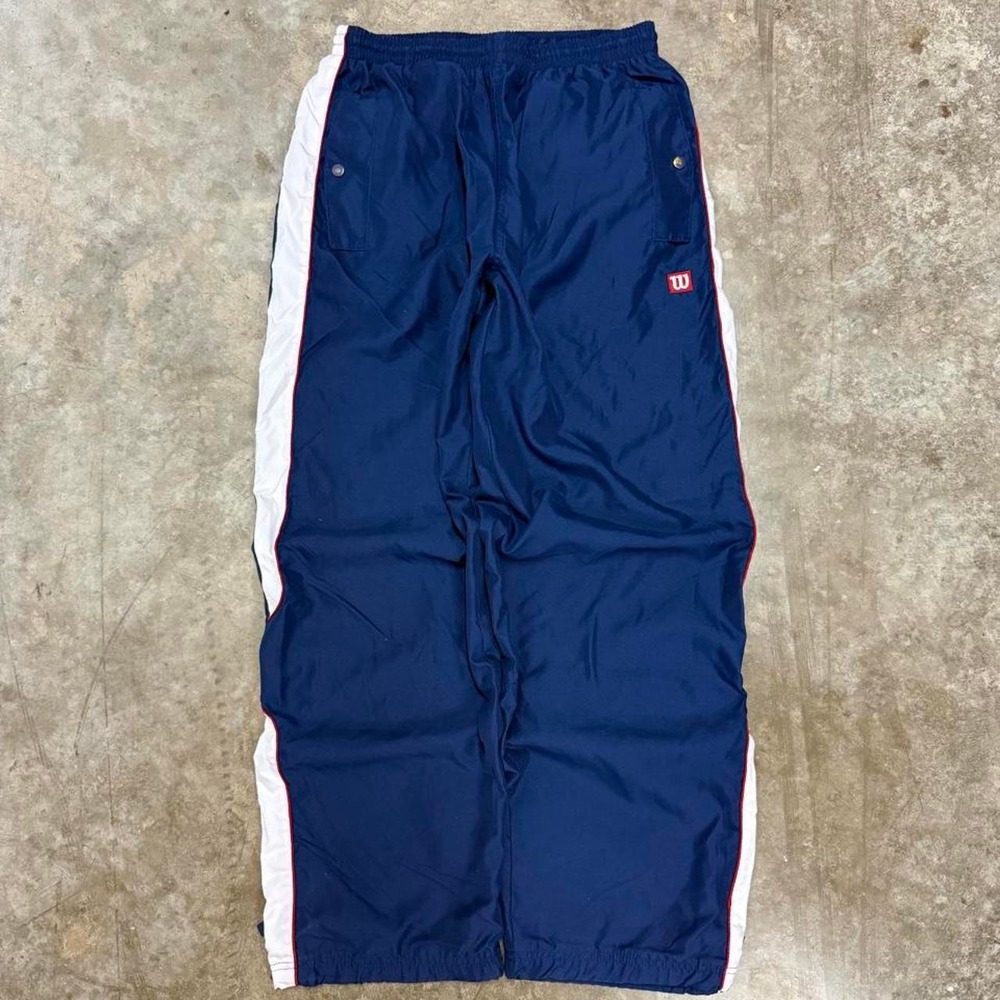Vintage Wilson Navy Baggy Track Pants Mens Size M Y2K Nylon Windbreaker Blue